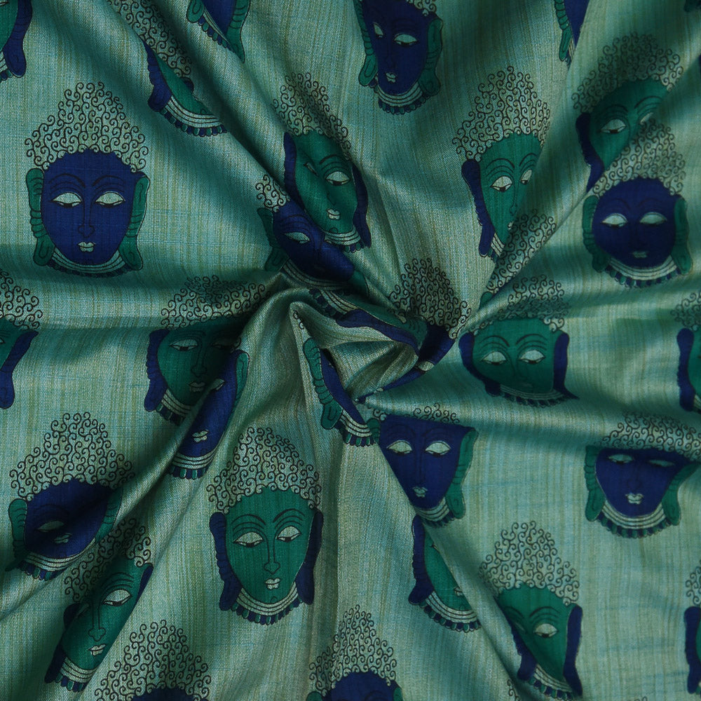 Green And Blue Khadi Print Fabric