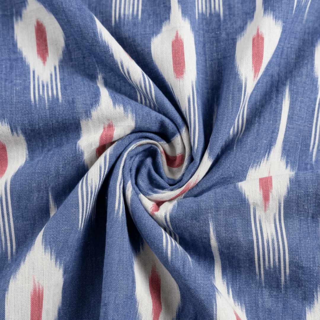 Light Blue, White Design Fine Quality Cotton Handloom Ikat Fabric for Dress Material | Width: 44"