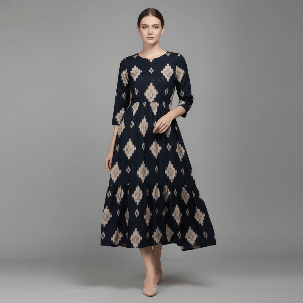 Black & Beige Cotton Handwoven Ikat | 1 Meter (SKU: IKK-633)