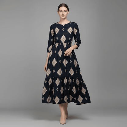 Black & Beige Cotton Handwoven Ikat | 1 Meter (SKU: IKK-633)