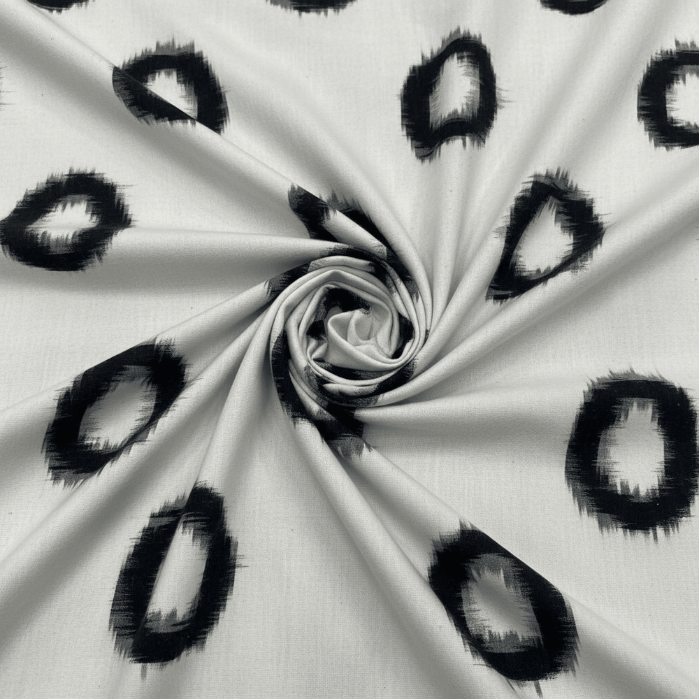 White & Black Circle Handwoven Cotton Ikat | SKU: IKK-222