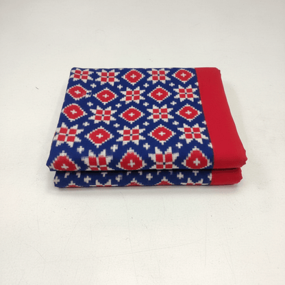 Blue & Red Telia Rumal Handwoven Fine Cotton Ikat Fabric for Dress Material | Width: 44"