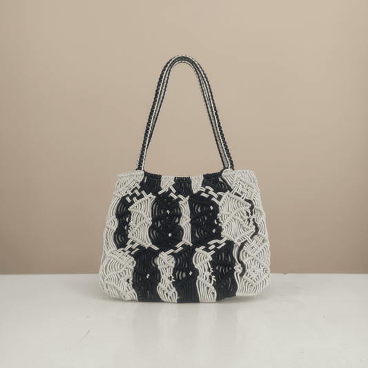 Black & White Hand Crochet Hand Bag