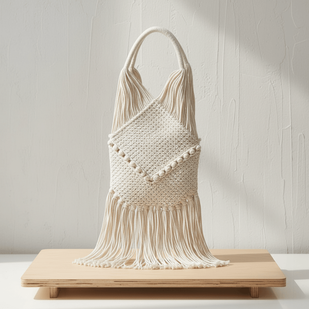 Off White Hand Crochet Hand Bag