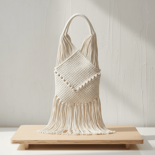 Off White Hand Crochet Hand Bag