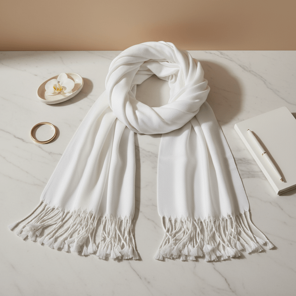White Cotton Blend Premium Stole for Men & Women ( 2 meter Size )