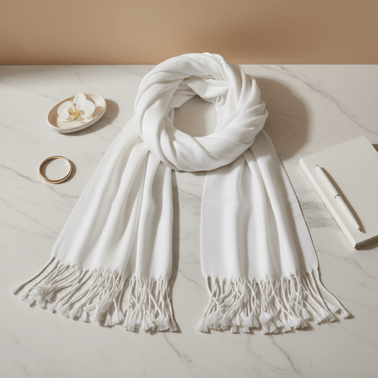 White Cotton Blend Premium Stole for Men & Women ( 2 meter Size )