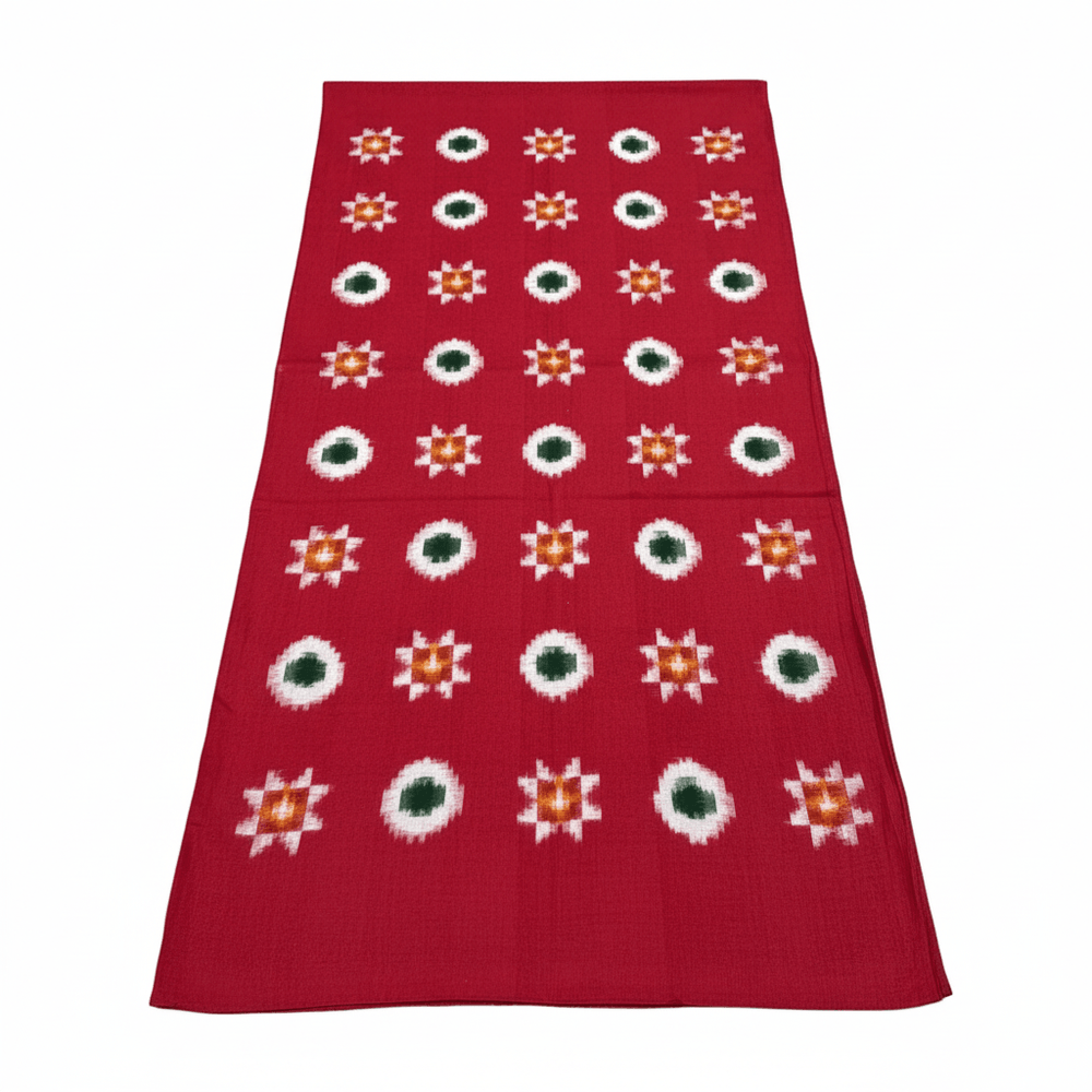 Red Base Multicolor Cotton Handwoven Ikat | 1 Meter (SKU: IK-616)