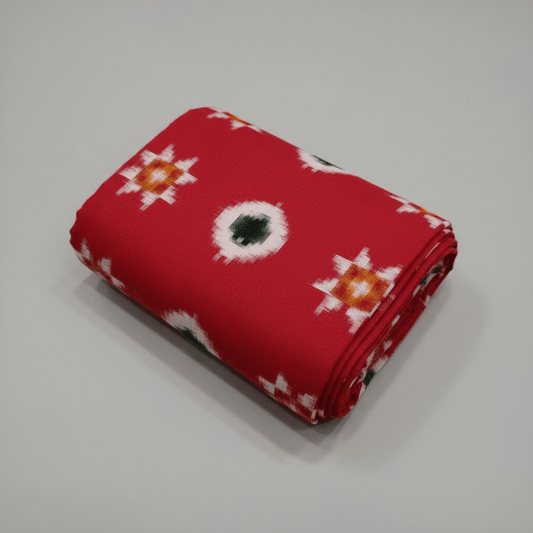 Red Base Multicolor Cotton Handwoven Ikat (SKU: IK-616)