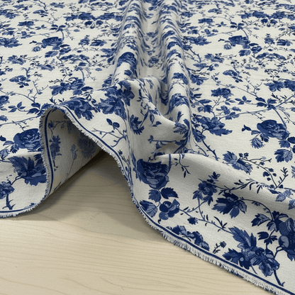White & Blue Floral Cotton Blend Jacquard (SKU: JDD-490)