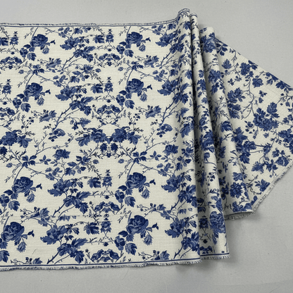 White & Blue Floral Cotton Blend Jacquard (SKU: JDD-490)