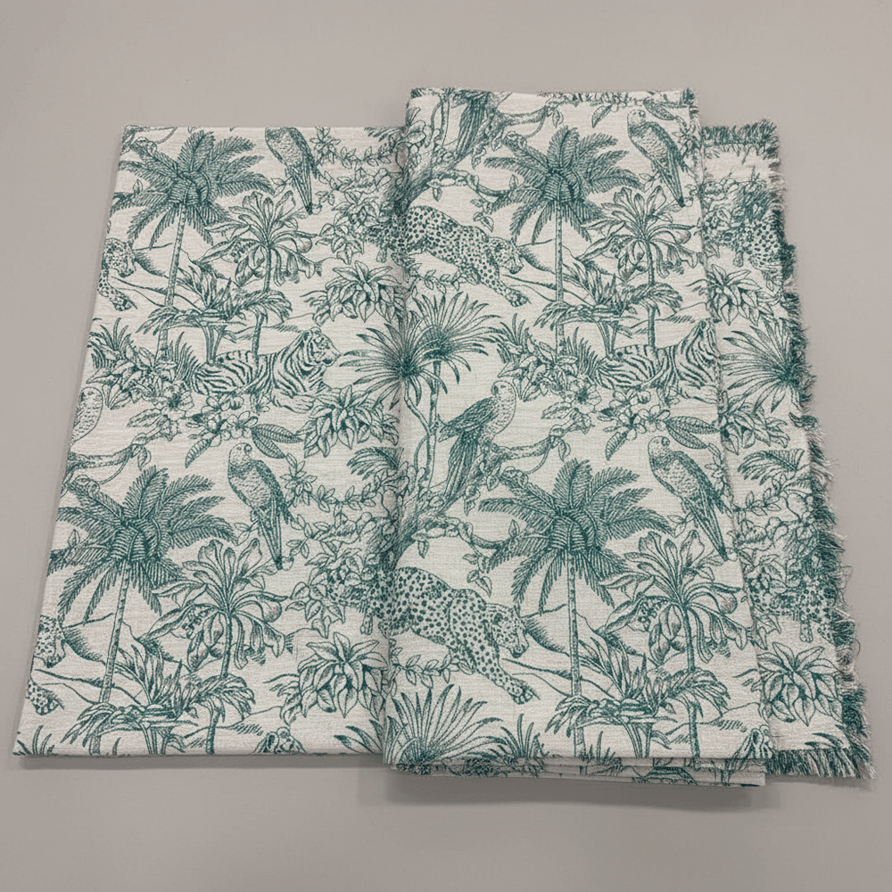 White & Turquoise Blue Tropical Cotton Blend Lurex Jacquard (SKU: JDD-488)