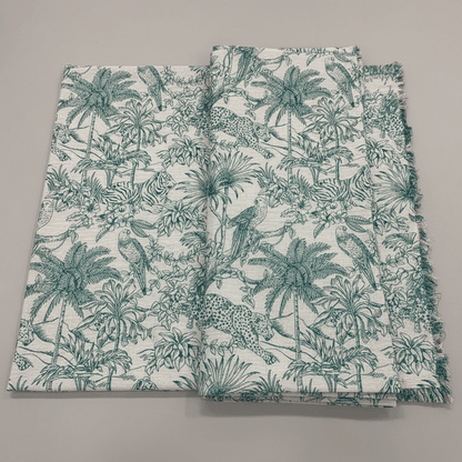 White & Turquoise Blue Tropical Cotton Blend Lurex Jacquard (SKU: JDD-488)