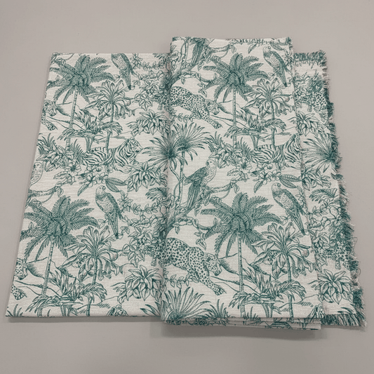 White & Turquoise Blue Tropical Cotton Blend Lurex Jacquard (SKU: JDD-488)