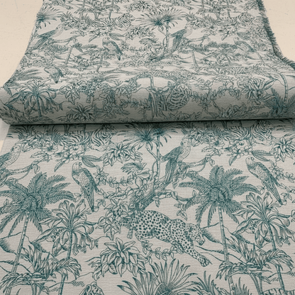White & Turquoise Blue Tropical Cotton Blend Lurex Jacquard (SKU: JDD-488)