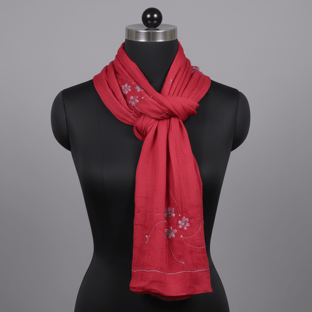 Premium Red Color Cotton Stole with Lurex