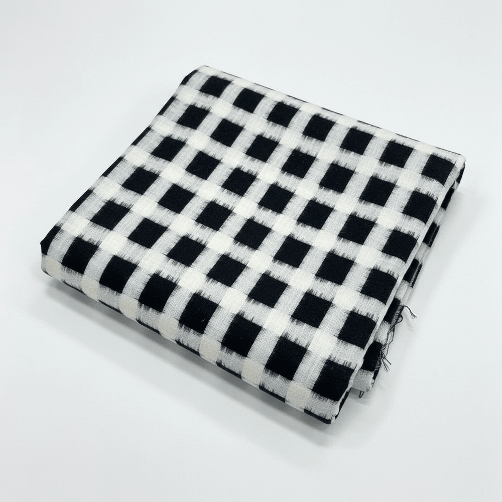 White & Black Square Handwoven Cotton Ikat | SKU: IKK-621