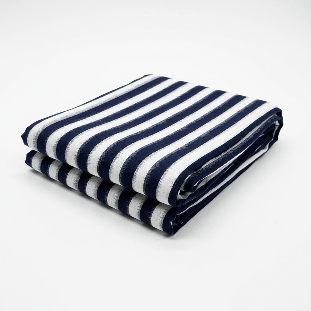 Blue & White Stripe Handwoven Cotton Double Ikat Fabric for Men's Shirt | Width: 44"