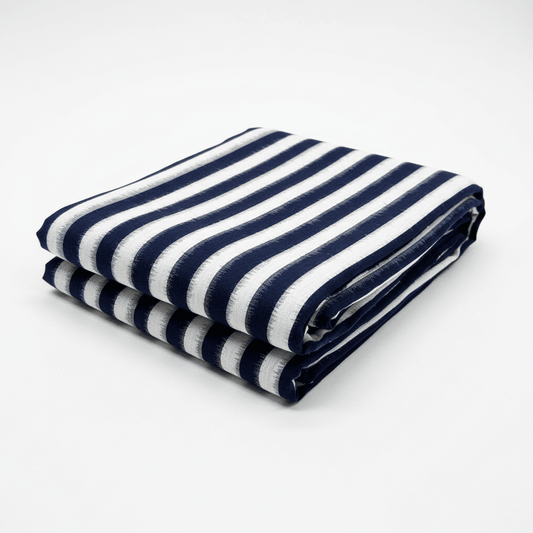 Blue & White Stripe Handwoven Cotton Double Ikat Fabric for Men's Shirt | Width: 44"