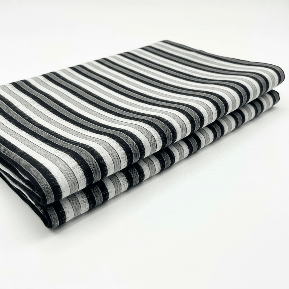 Black & White Stripe Handwoven Cotton Double Ikat Fabric