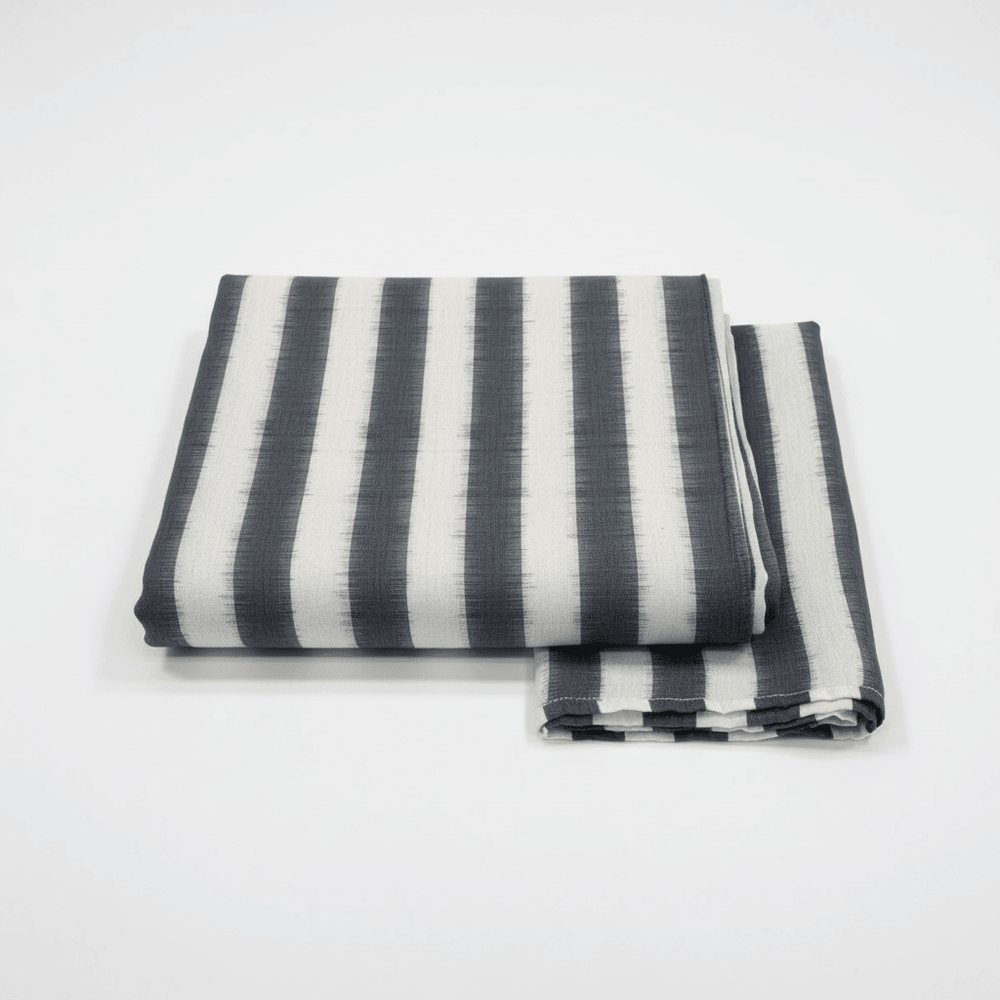 Grey & White Stripes Handwoven Cotton Double Ikat Fabric for Men's Shirt | Width: 44"