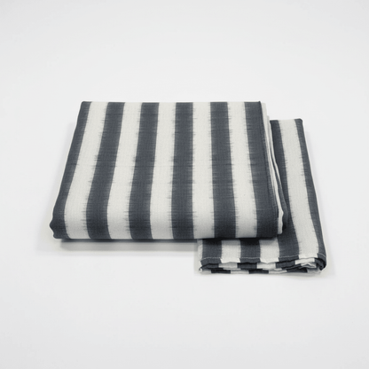 Grey & White Stripes Handwoven Cotton Double Ikat Fabric for Men's Shirt | Width: 44"