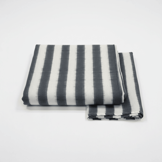 Grey & White Stripes Handwoven Cotton Double Ikat Fabric for Men's Shirt | Width: 44"