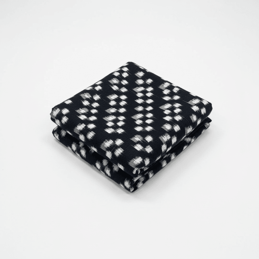 Black & White Chevron Handwoven Cotton Double Ikat Fabric for Shirt | Width: 44"