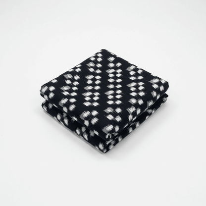 Black & White Chevron Handwoven Cotton Double Ikat Fabric for Shirt | Width: 44"