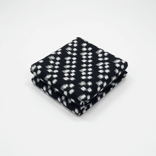 Black & White Chevron Handwoven Cotton Double Ikat Fabric for Shirt | Width: 44"