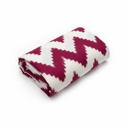 White & Pink Chevron Handwoven Cotton Double Ikat Fabric for Dresses | Width: 44"