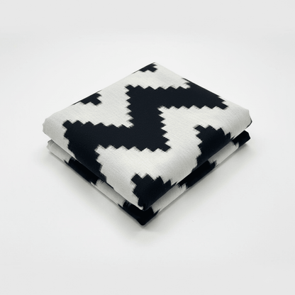 White & Black Chevron Handwoven Cotton Double Ikat Fabric for Dresses | Width: 44"