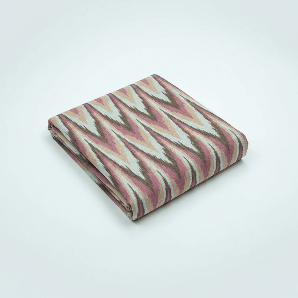 Pink & Beige Chevron Cotton Handloom Heavyweight Thick Ikat Fabric for Jackets & Upholstery | Width: 44"