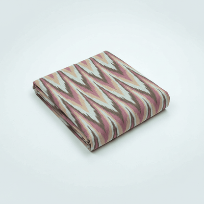 Pink & Beige Chevron Cotton Handloom Heavyweight Thick Ikat Fabric for Jackets & Upholstery | Width: 44"
