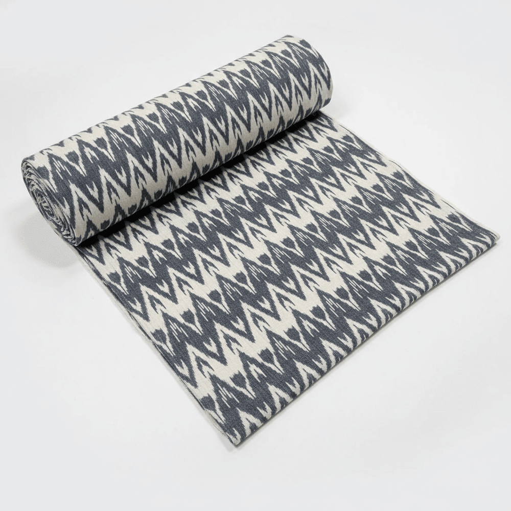 Grey & White Handloom Cotton Heavyweight Thick Ikat Fabric for Jackets & Upholstery | Width: 44"