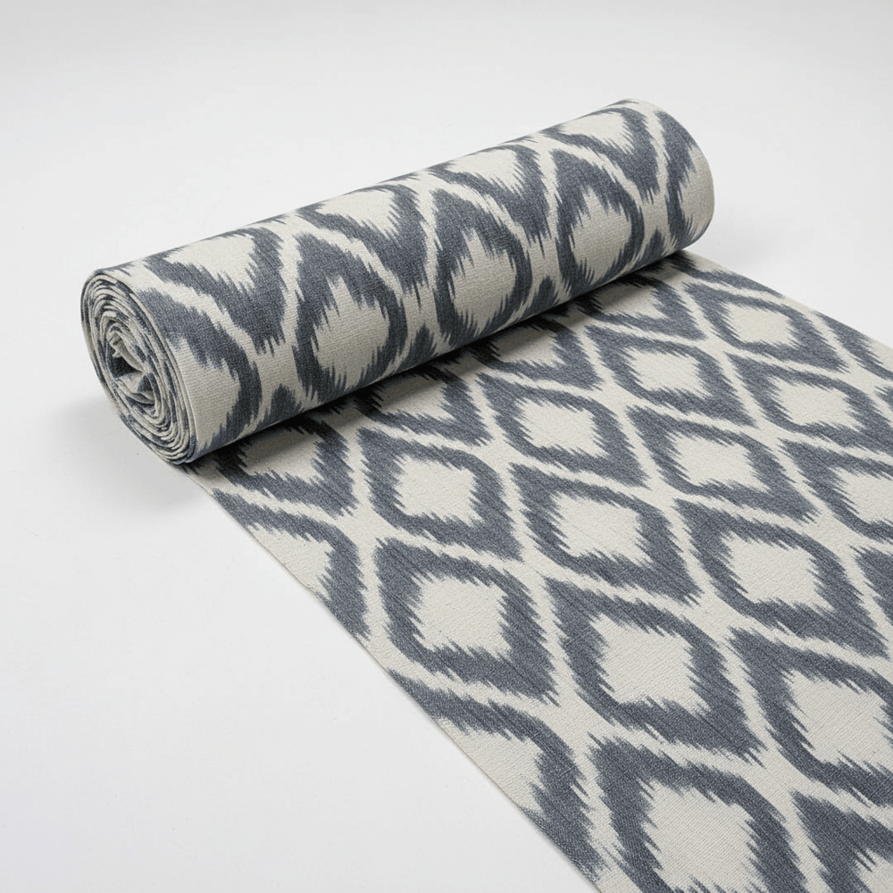 White & Grey Cotton Handloom Heavyweight Thick Ikat Fabric for Jackets & Upholstery | Width: 44"