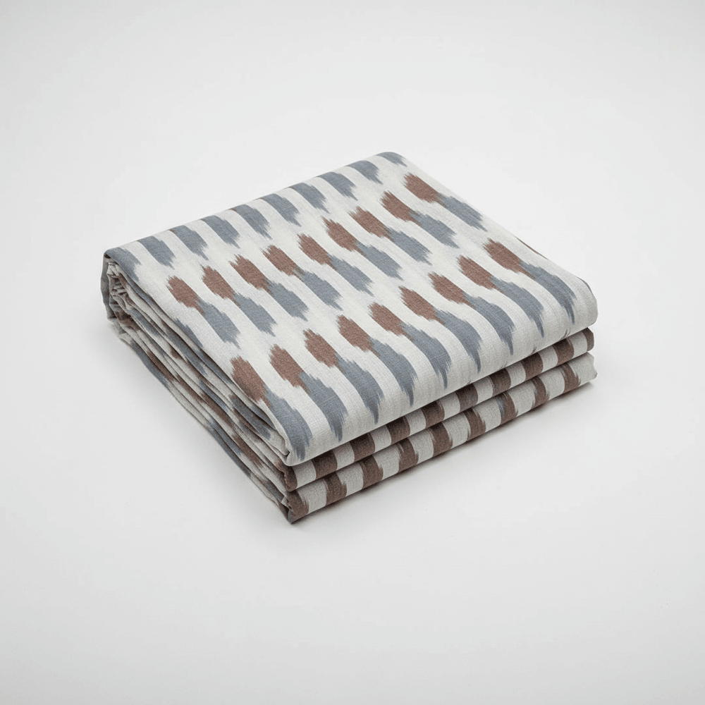 White Base Grey & Blue Fine Quality Handloom Cotton Ikat Fabric for Dress Material | Width: 44"