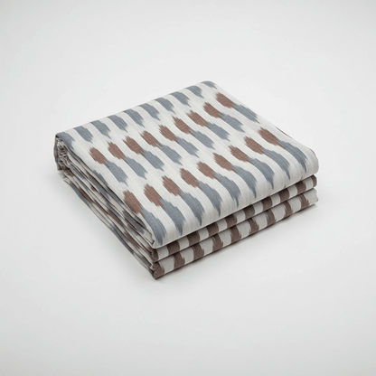 White Base Grey & Blue Fine Quality Handloom Cotton Ikat Fabric for Dress Material | Width: 44"