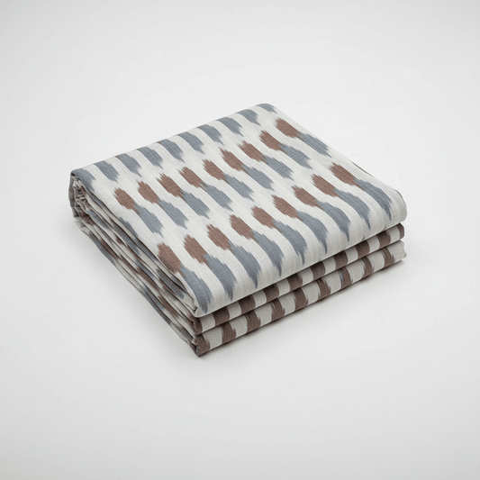 White Base Grey & Blue Fine Quality Handloom Cotton Ikat |