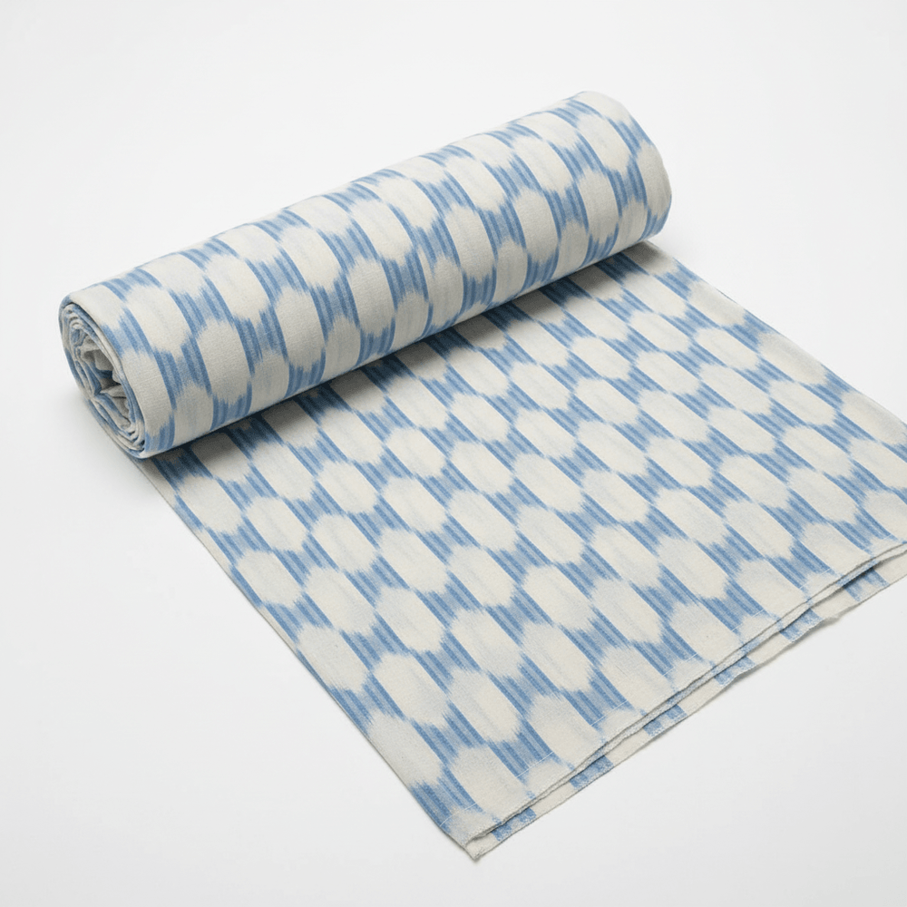 Off White & Ice Blue Fine Quality Cotton Handloom Ikat | SKU: IKK-635