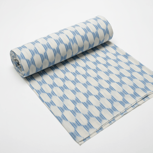 Off White & Ice Blue Fine Quality Cotton Handloom Ikat |