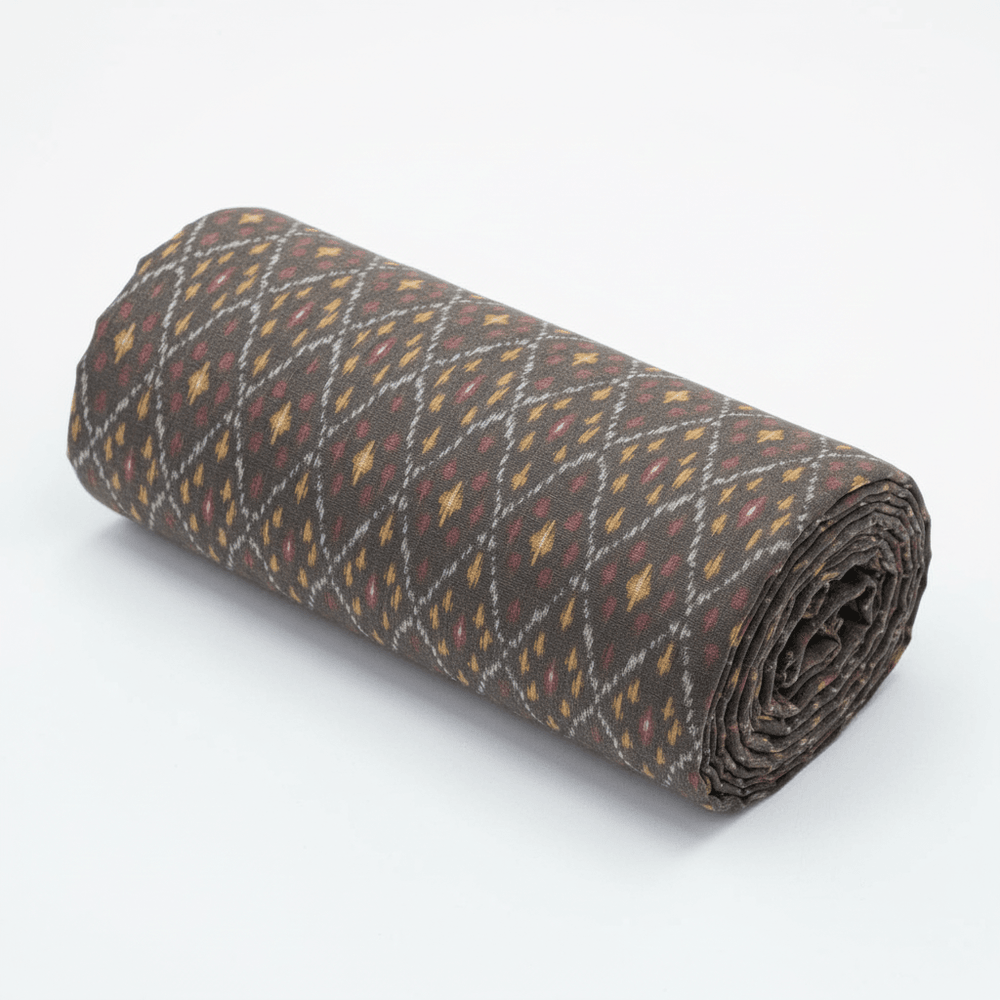 Grey Handwoven Cotton Silk Ikat Fabric for Dress Material | Width: 44"