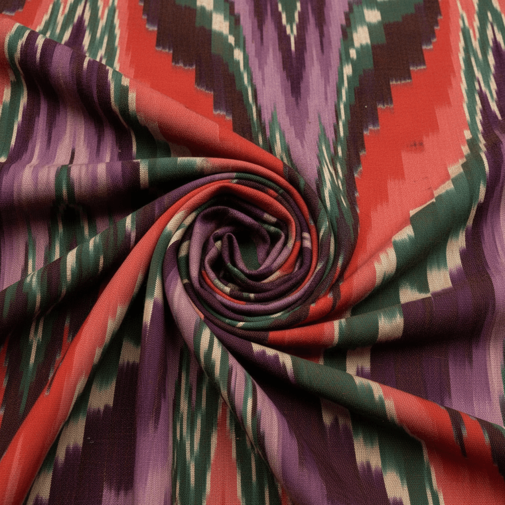 Multicolor Chevron Design Handloom Cotton Heavyweight Thick Ikat Fabric for Jackets & Upholstery | Width: 54"