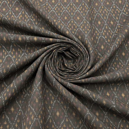 Grey Handwoven Cotton Silk Ikat Fabric for Dress Material | Width: 44"