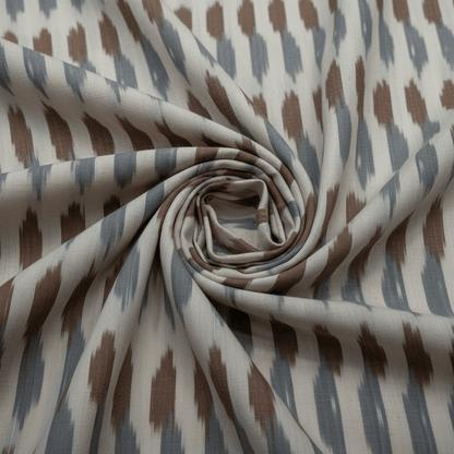 White Base Grey & Blue Fine Quality Handloom Cotton Ikat Fabric for Dress Material | Width: 44"