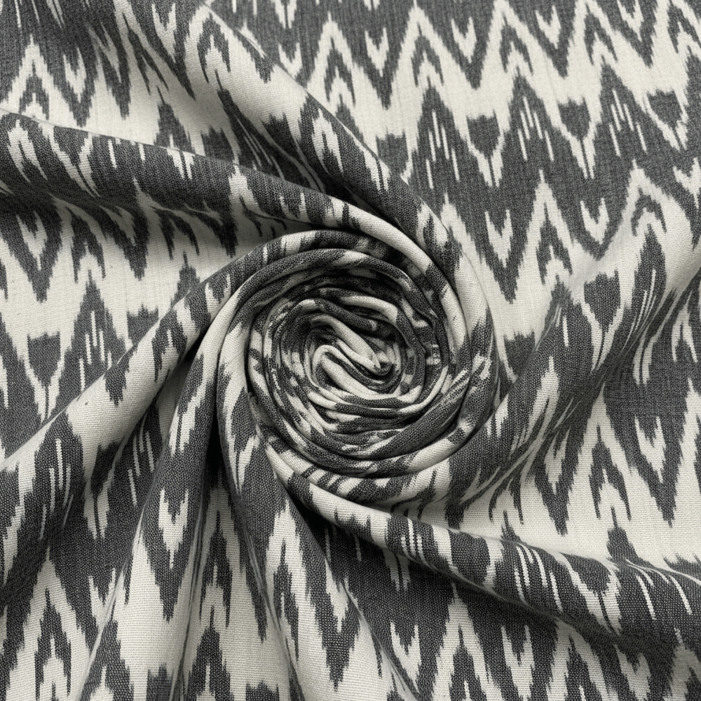 Grey & White Handloom Cotton Heavyweight Thick Ikat Fabric for Jackets & Upholstery | Width: 44"