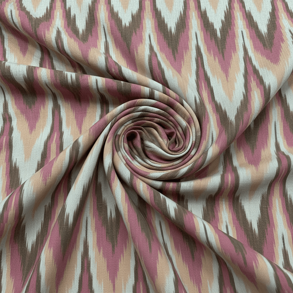 Pink & Beige Chevron Cotton Handloom Heavyweight Thick Ikat Fabric for Jackets & Upholstery | Width: 44"