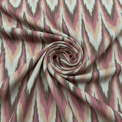 Pink & Beige Chevron Cotton Handloom Heavyweight Thick Ikat Fabric for Jackets & Upholstery | Width: 44"