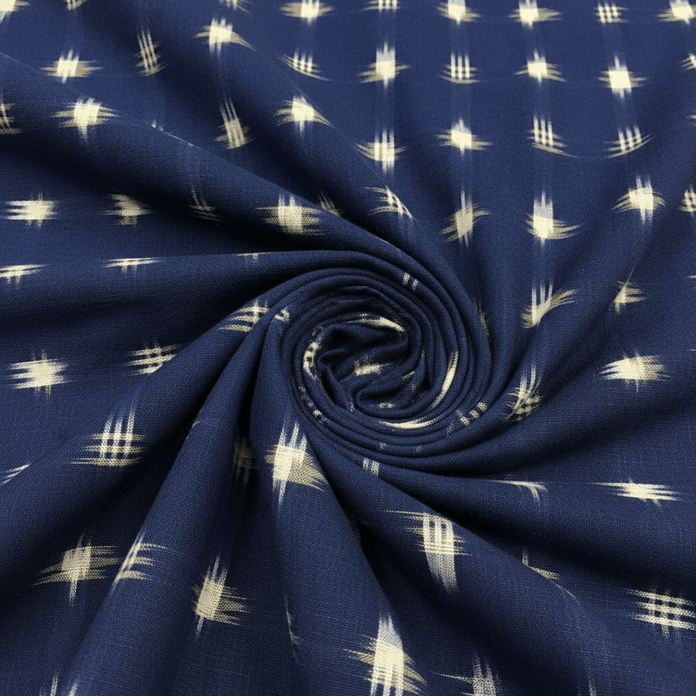 Blue color Handwoven Cotton Heavyweight Thick Ikat Fabric for Jackets & Upholstery | Width: 44"