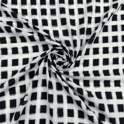 White & Black Square Handwoven Cotton Ikat | SKU: IKK-621